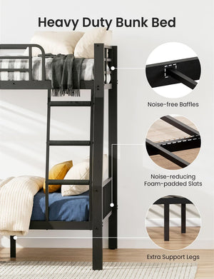 Full XL Over Queen Bunk Bed – Heavy Duty Metal Frame