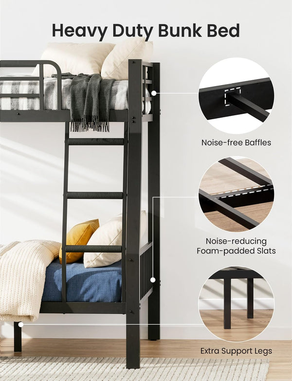 Full XL Over Queen Bunk Bed – Heavy Duty Metal Frame