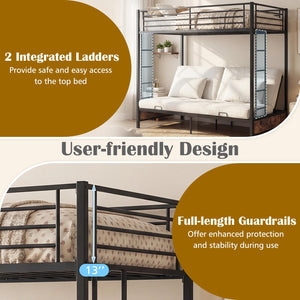 Twin Over Twin Futon Bunk Bed with Ladders & Guardrails