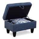 Storage Ottoman Bench – Dark Blue Linen, Solid Wood Frame