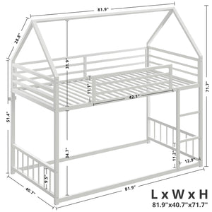Twin XL Over Twin XL Metal Bunk Bed – House Shaped with Ladder & Guardrail