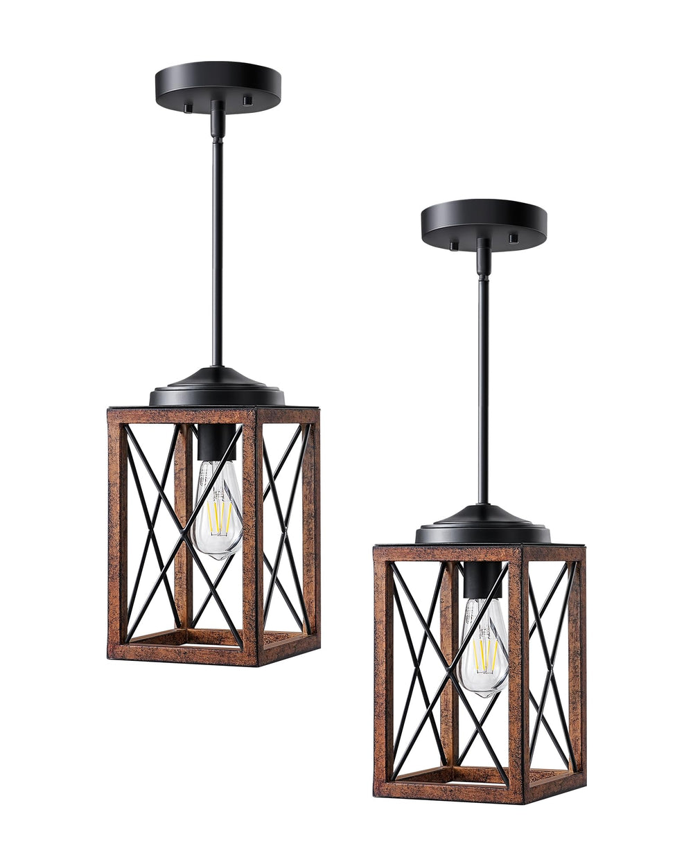 2-Pack Farmhouse Pendant Light Fixture – Adjustable Metal Hanging Light