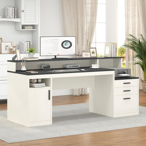 65 Inch Computer Desk with File Cabinet, Storage Shelves & Monitor Stand