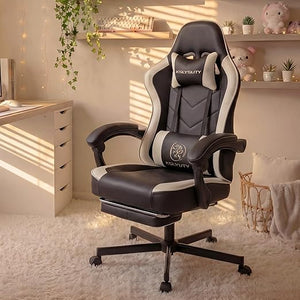 Ergonomic Leather Office Chair – Pocket Spring Cushion, Headrest, Footrest & Reclining Backrest