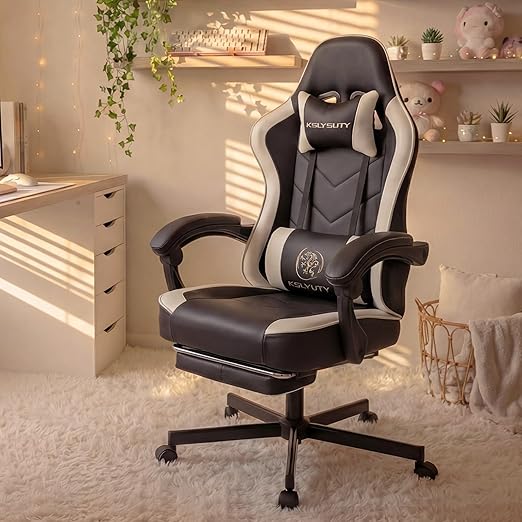 Ergonomic Leather Office Chair – Pocket Spring Cushion, Headrest, Footrest & Reclining Backrest