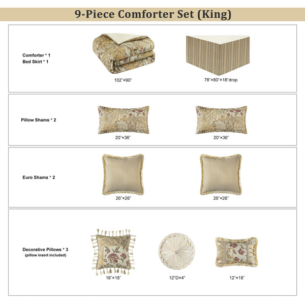 Floral Jacquard Comforter Set — 9-Piece King, Yellow