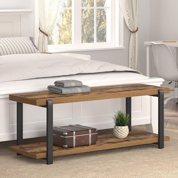 Entryway Bench with Shoe Storage, Industrial Style, 47"