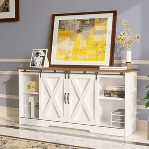 Farmhouse Barn Door TV Stand with Storage