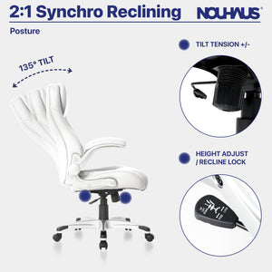 Ergonomic PU Leather Office Chair with Click-5 Lumbar Support