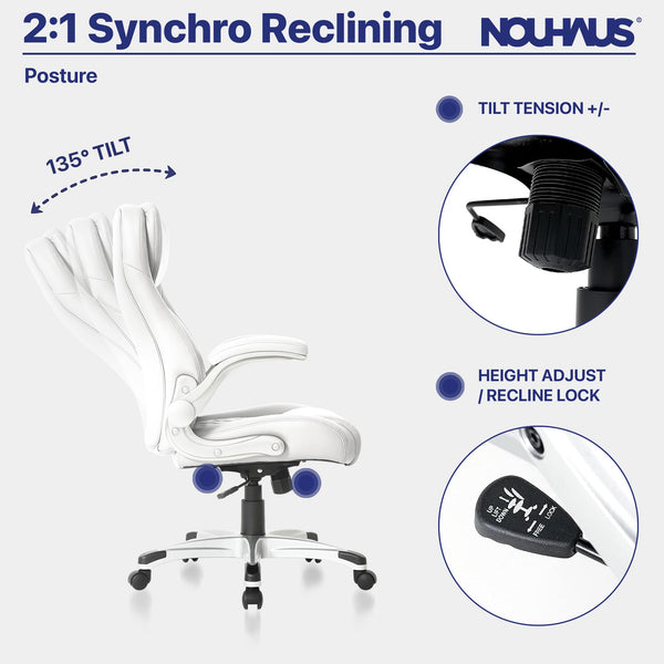 Ergonomic PU Leather Office Chair with Click-5 Lumbar Support