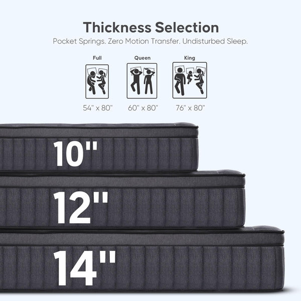 Queen Mattress 12 Inch – Pocket Spring Hybrid, Medium Firm, Memory Foam