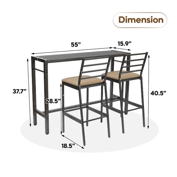 3-Piece Outdoor Patio Bar Set with Cover