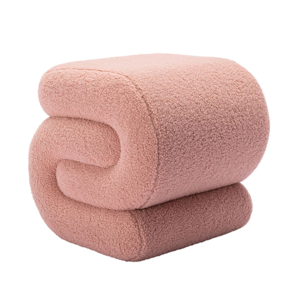S-Shaped Sherpa Vanity Ottoman Stool