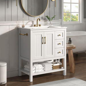 30-Inch Bathroom Vanity with Sink, Towel Holder & 3 Drawers – White