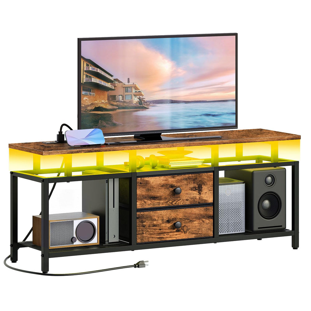 TV Stand with LED Lights & Power Outlets, Fabric Drawers & Open Shelves, 41.7" – Fits TVs up to 45"