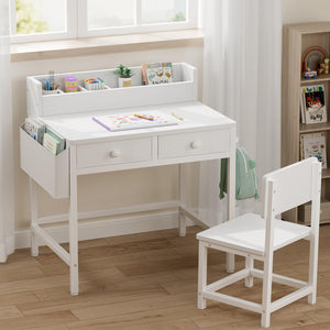 Kids Desk and Chair Set with Fabric Drawers and Storage