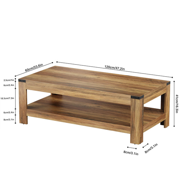 Farmhouse Coffee Table with Storage – 2-Tier Industrial Wood Center Table