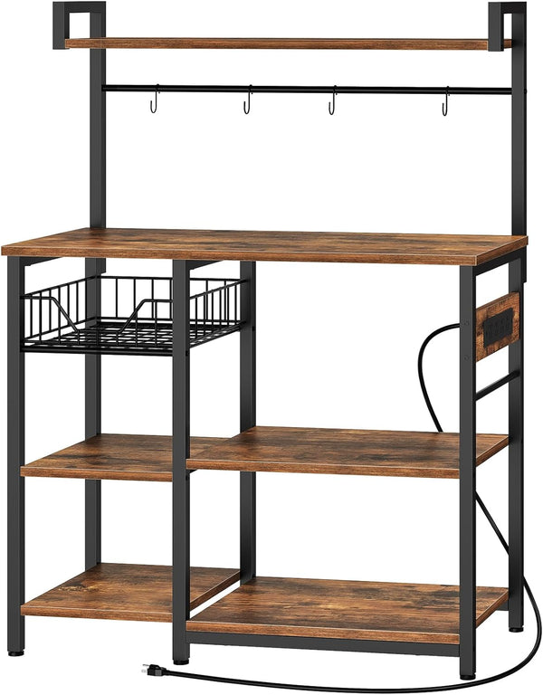 Baker's Rack with Power Outlets & Mesh Basket