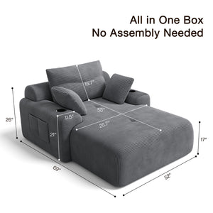 69" Oversized Boneless Chaise Lounge Chair with Cup Holders & Storage