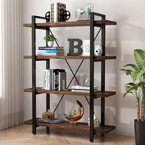 Industrial Solid Wood Bookcase with Metal Frame