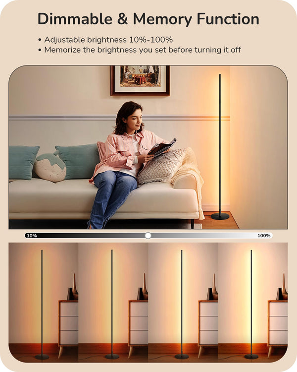 Dimmable LED Corner Floor Lamp, 57.5" – Warm White, Multi-Color