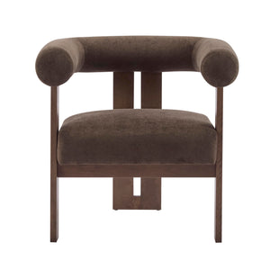 Velvet Accent Chair with Curved Backrest & Wooden Legs