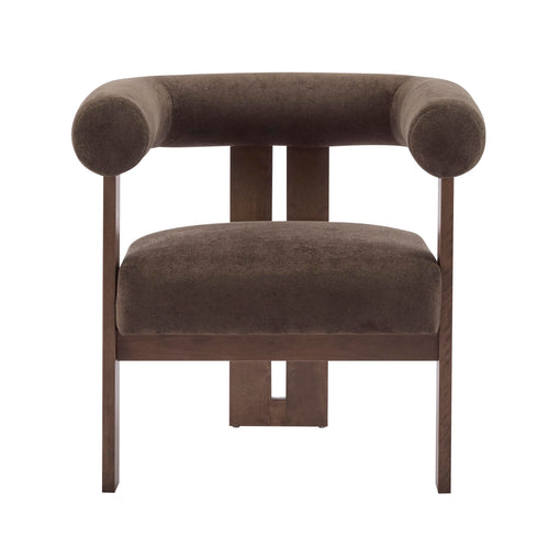 Velvet Accent Chair with Curved Backrest & Wooden Legs