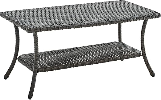 2-Tier Outdoor Rattan Coffee Table with Storage