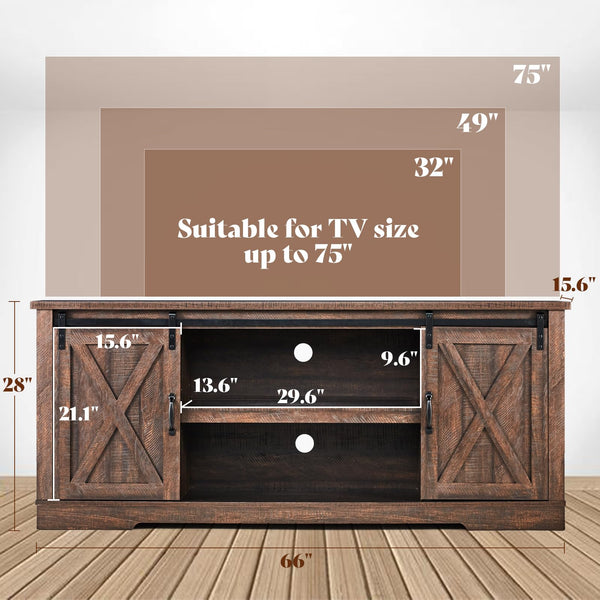 66" Farmhouse TV Stand with Barn Door