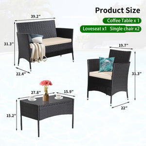 4-Piece Wicker Outdoor Patio Furniture Set with Coffee Table
