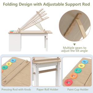 Kids 3-in-1 Art Table and Chair Set with Easel, Storage & Paper Roll