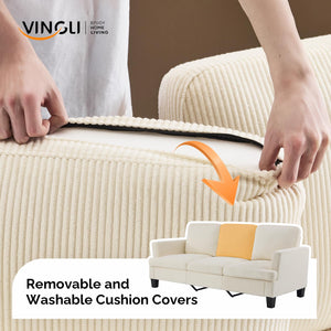 Beige Corduroy 3-Seater Sofa with Deep Seat