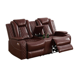 Power Recliner Sofa Set 3-Piece with LED & USB – Brown Leather