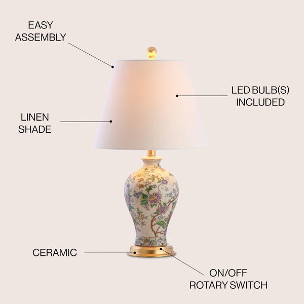 24" French Country Ceramic Floral Urn Table Lamp