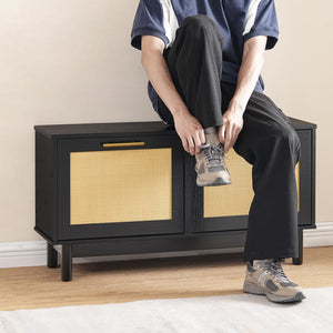Rattan Shoe Storage Bench with Flip Drawers