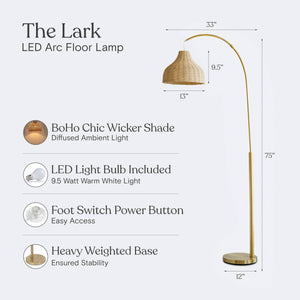 Arc Floor Lamp with Wicker Shade