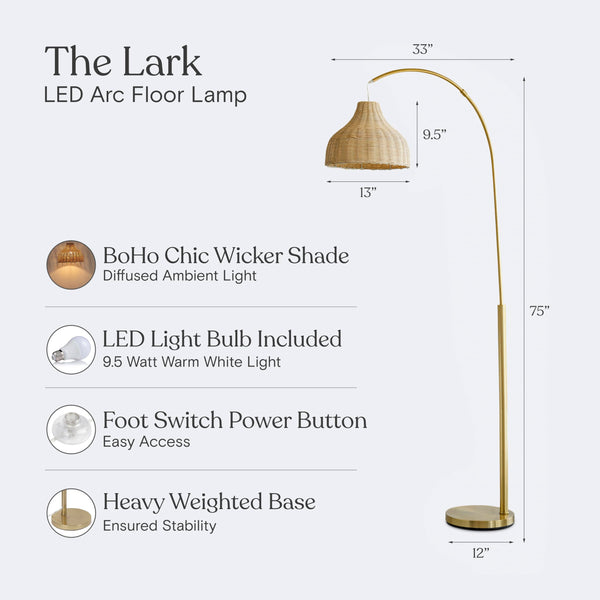 Arc Floor Lamp with Wicker Shade