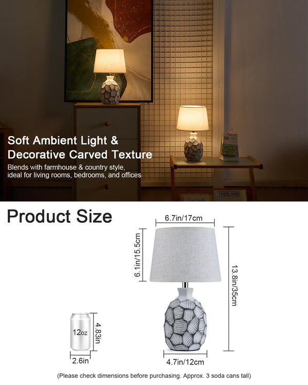 13" Small Ceramic Cordless Table Lamp with Remote, Timer & RGB