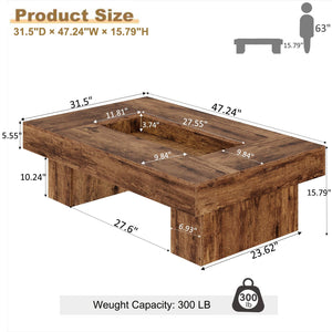 Rustic Coffee Table with LED Lighting & Storage