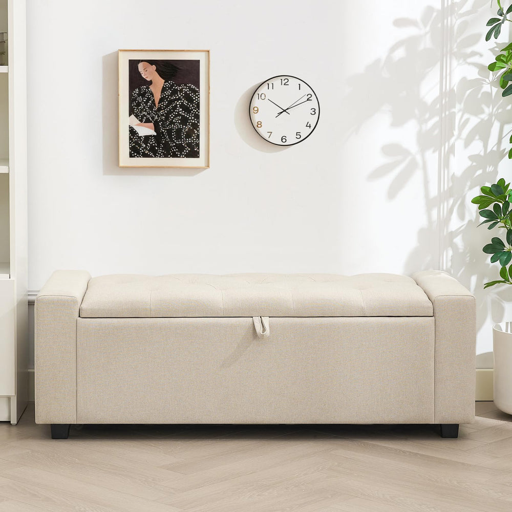 Tufted Storage Ottoman Bench with Dual Safety Hinges