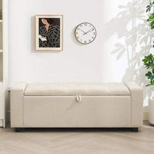 Tufted Storage Ottoman Bench with Dual Safety Hinges