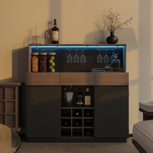 Wine Cabinet with LED Lights & Charging Station