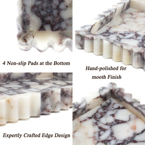 Natural Marble Decorative Tray with Fluted Edge