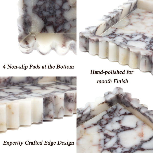 Natural Marble Decorative Tray with Fluted Edge