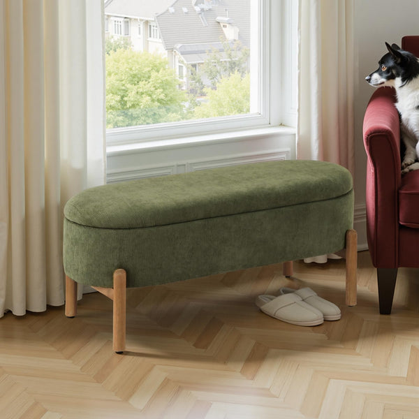 Corduroy Upholstered Storage Bench with Hidden Storage