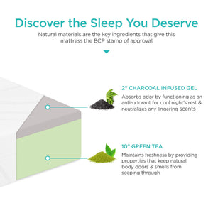 12 Inch Queen Memory Foam Mattress – Green Tea Charcoal Cooling Gel, Fiberglass Free