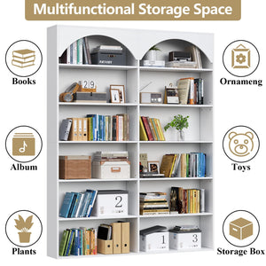 7-Tier Double Wide Bookcase with 12 Open Shelves