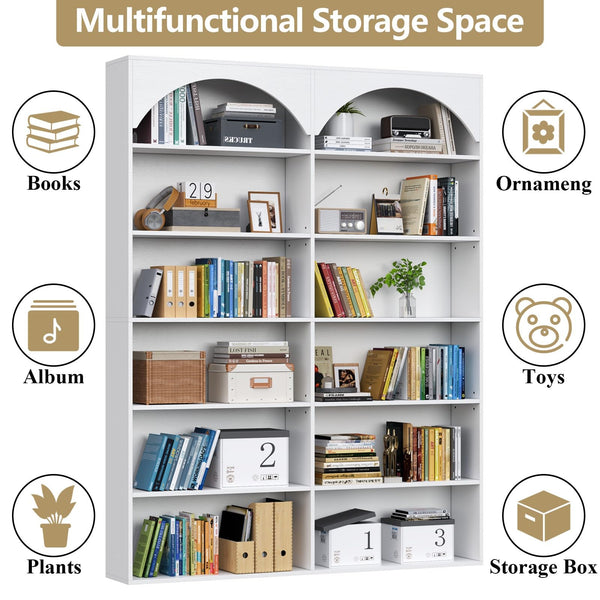 7-Tier Double Wide Bookcase with 12 Open Shelves