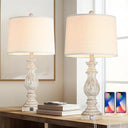 Farmhouse Table Lamp Set of 2 with USB Charging Ports & Rotary Switch