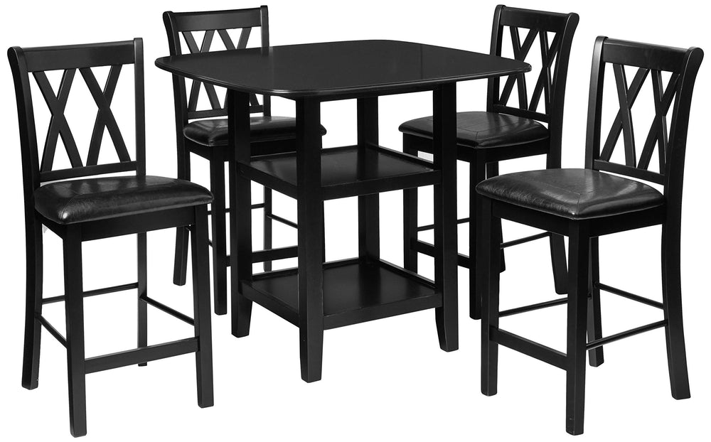 5-Piece Counter Height Dining Set with Display Shelves – Black
